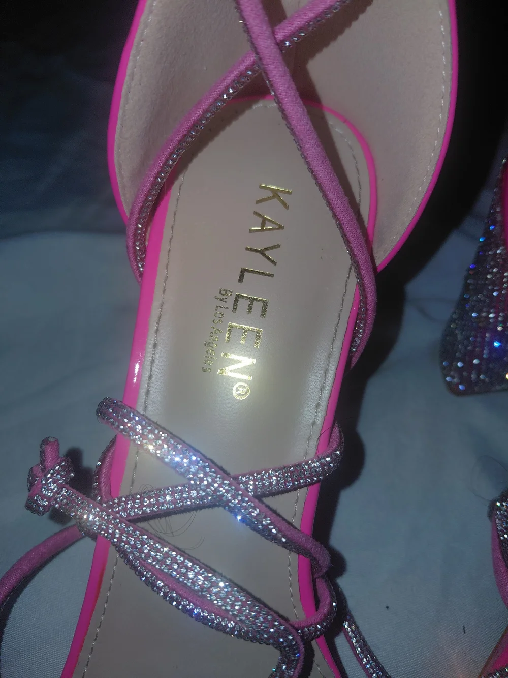 Kayleen By Los Angeles Hot Pink Strappy Faux Diamond Studded Heeled Sandals